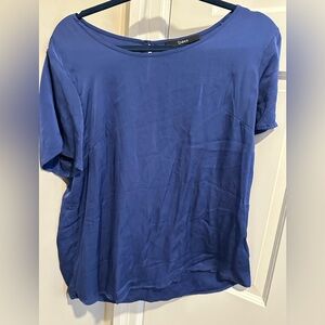 Quince Royal Blue Short Sleeve Washable Stretch Silk Blouse XL